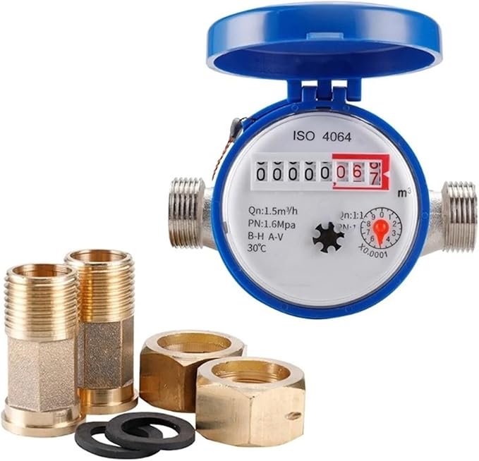 Male Thread Water Flow Sensor Smart Water Meter Digital Display Pointer Flow Measuring Instruments Home Measuring Tools with Copper Fittings