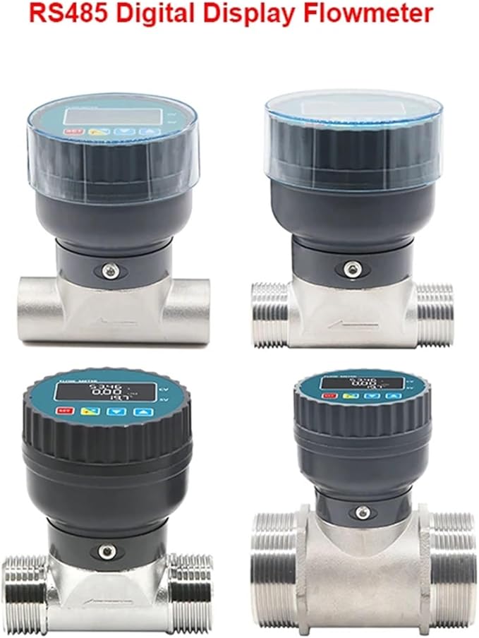 Flow Sensor RS485 Electronic Digital Display Flowmeter Stainless Steel Male/Female Thread Smart LCD Electronic Flow Meter Water Flow Sensor(DN50,Male thread)