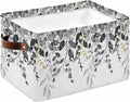 Grey Eucalyptus Storage Bins Cubes Waterproof Cloth Storage Basket, Watercolor Spring Weeping Botanical Foldable Storage Bags for Shelf Clothes Storages Organizers with Handles 15x11x9.5 in 1PCS