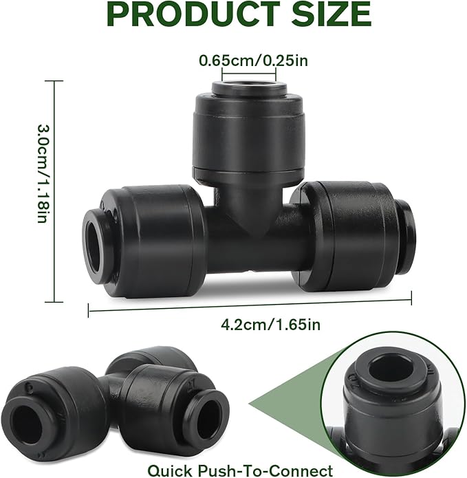 Kalolary 30Pcs Quick Connect 1/4" Drip Irrigation Tee Fitting,Universal Barbed Tee Connector for 1/4" Irrigation Tubing Leak Free Fittings with 4Pcs Plugs for Sprinkler Drip Irrigation Watering System