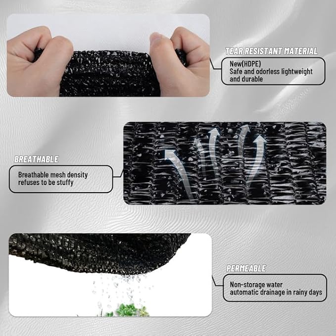 Cool Area 70% Sun Shade Cloth Mesh Tarp with Grommets for Plant Cover 8x10ft Patio Canopy Garden Pergola Greenhouse Car Barn Kennel Black