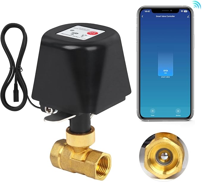 Owfeel WIFI & Bluetooth Smart Water Valve, DN15 Ball Brass Valve, WIFI Control Water Shutoff Valves Compatible With Alexa, Google and Application Program iOS/Android, Only 2.4GHZ WiFi(1/2")
