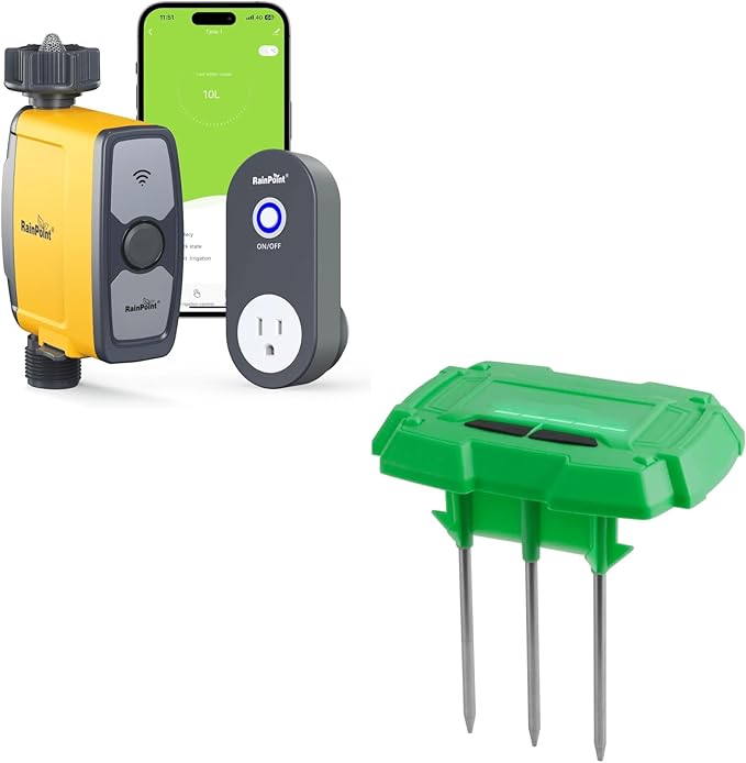 RAINPOINT WiFi Water Timer with WiFi Soil Moisture Sensor, WiFi Hose Timer for Lawn,WiFi Sprinkler Controller via APP/Voice Control,Automatic Watering System