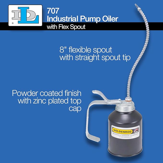 Dutton-Lainson Company - GOLDENROD (707) Industrial Pump Oiler with 8" Flex Spout - 12 oz Heavy-Duty Capacity, Zinc Die-Cast Pump, Flexible Reach, Rust-Resistant Steel, and Precision Oil Delivery