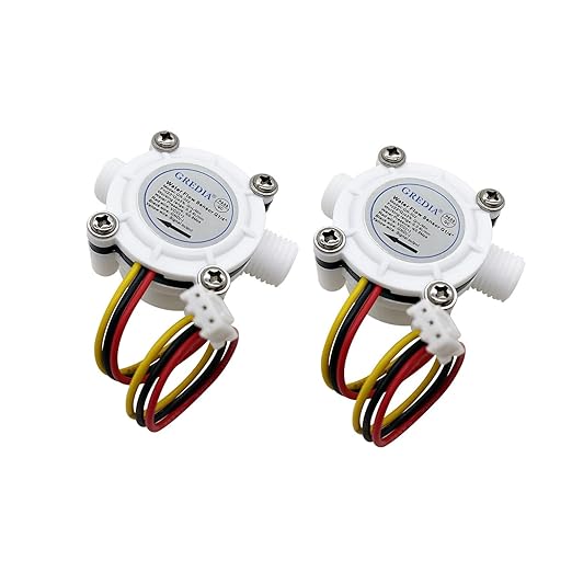 1/4" Water Flow Sensor Food-Grade Switch Hall Effect Flowmeter Fluid Meter Counter 0.3-6L/min (Pack of 2）