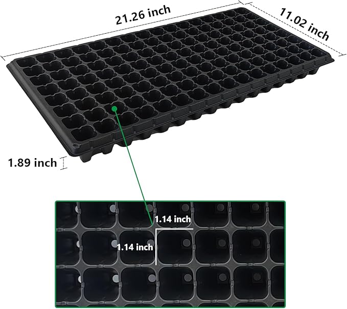 RooTrimmer 10Pcs 128 Cell Seed Starter Trays, Thick Durable Nursery 128 Cell Plug Tray Seedling Flat Plastic Shallow Tray for TD538 1020 Trays (21.26", 11.02", Deep 1.89"), GGBQ128