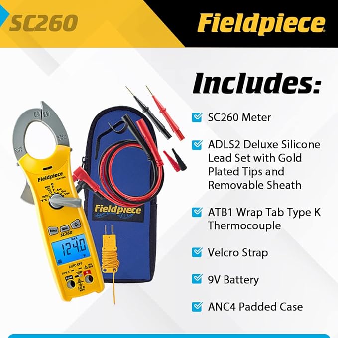 Fieldpiece Compact HVACR Clamp Multimeter SC260 – True RMS Clamp Meter with Temperature, Capacitance & Backlight