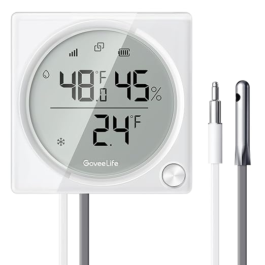 GoveeLife WiFi Refrigerator Thermometer Hygrometer Pro with 2 in 1 Alarm, Monitor Sensor for Freezer, Wireless Digital Freezer Temperature Humidity with App Alert, LCD Display(Gateway Not Included)