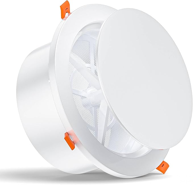 [Upgraded] HG Power 6 Inch Round Vent Cover with Adjustable Panel & Removable Mesh Screen – ABS Ceiling Diffuser with Lock-Clip Design for HVAC, Bathroom, Kitchen, Wall and Duct Air Vents, White