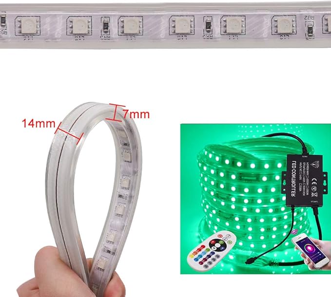 LED Strip Lights,Wifi Control,110-130V RGB Dimmable Waterproof 5050 60 LED/m Light Strip with 1500W Controller, Work with Alexa, Google Home, iOS & Android Music Time Control System(328ft/100m)