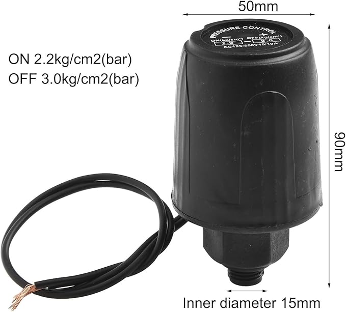Self Priming Water Pump Controller Adjustable Pressure Switch for Steady Flow Precise Pressure Regulation Easy Installation Tought Plastic Metal 1/4 3/8 Thread Black for Home Industrial(1/4 2.2-3.0kg)