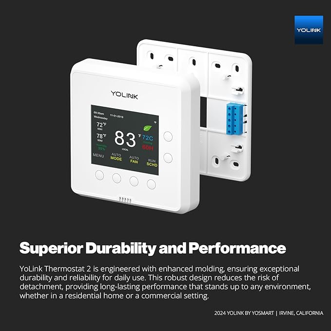 YoLink Thermostat 2, Smart Home & Commercial Thermostat with Dual-Stage Heating & Cooling, Heat Pump Support, External Sensors, Remote App Control, Alexa & Google, LoRa Longest Range, Hub Required