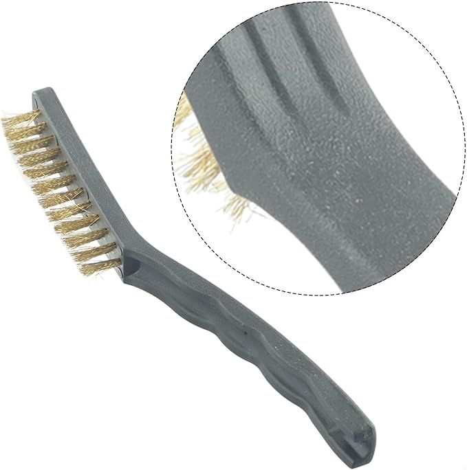Heavy Duty Mini Wire Brush Set for Rust Removal Engine Cleaning Upholstery and Plastic Surfaces – Steel Brass Nylon Brushes with 9 Inch Handle(Brass)