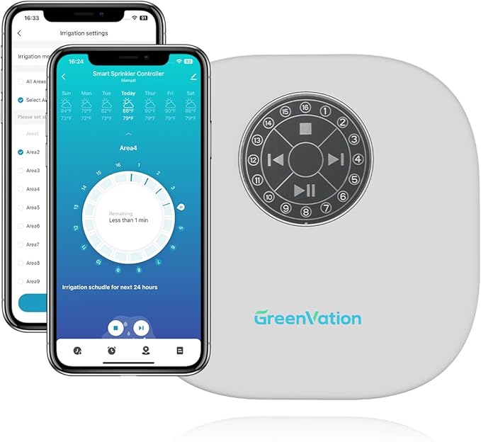 Smart Sprinkler Controller Pro，12-Zone/Station Irrigation System(with Water Pump and Rain Sensor Connection Interface)，GreenVation 2.4G/5GHz WiFi Water Timer for Outdoor Garden/Yard/Lawns (12 Zone)