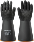 ThxToms Heavy Duty Rubber Gloves, Industrial Chemical Resistant Gloves Waterproof Reusable Protective Work Gloves for Cleaning, Dishwashing,Upgraded with Non-Slip Design, Black, 14" 1 Pair