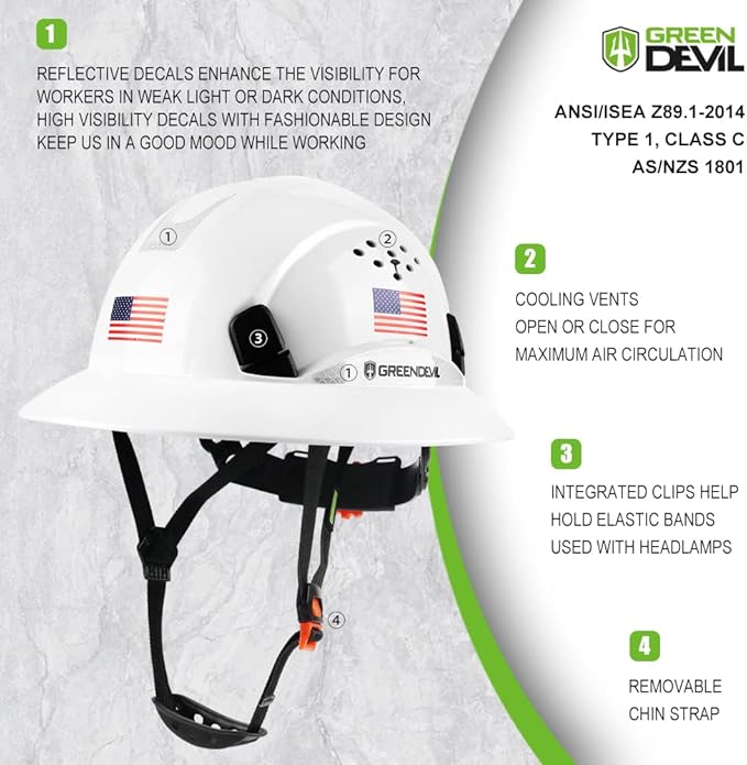 Full Brim Hard Hat Vented Construction Safety Helmet OSHA Approved Cascos De Construccion Work Hardhats with Cooling Towel for Men&Women 6 Point Adjustable Ratchet Suspension