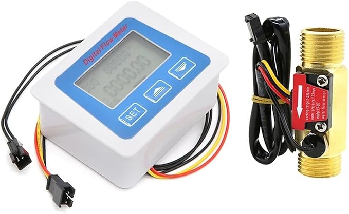 Digital Water Flow Meter Set Smart LCD Flow Rate Monitor Sensor with Temperature Display G1 G1/2 G3/4 Low Repeatability(B7-DN15-Battery)