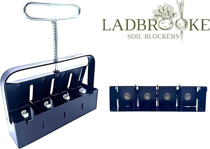 Ladbrooke Authentic Soil Block Maker Mini 4 Hand Held - Most Popular Soil Blocking Tool, Made in England