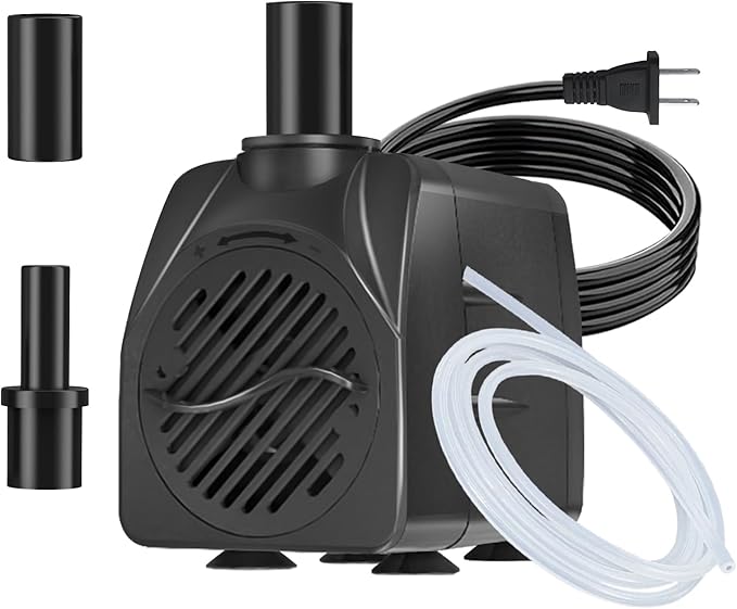 SongLong 160GPH(600L/H) 6ft Power Cord Submersible Pump, Water Pump with 4ft Lift for Fountains, Ponds, Aquariums & Hydroponics.
