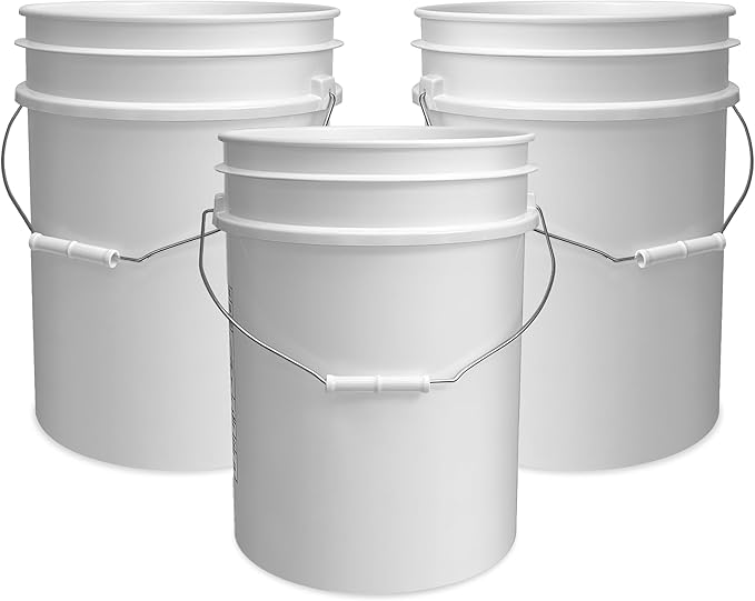 ePackageSupply 5 Gallon Bucket - Food Grade Bucket, Metal Handle Grip, BPA-Free, Heavy-Duty 90 Mil HDPE Plastic Pail, Stackable Utility Container, Made in USA, Lid Not Included, White, 3 Packs