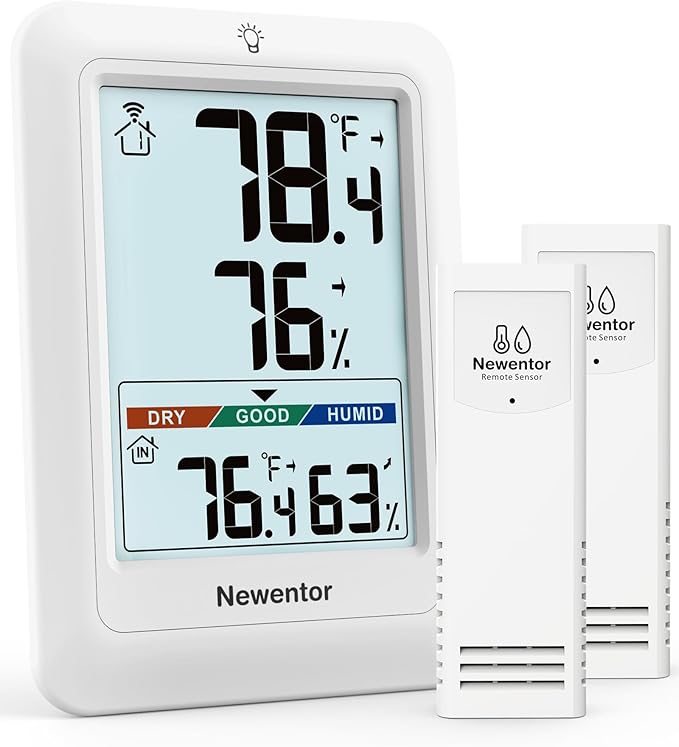 Newentor Indoor Outdoor Thermometer Wireless, Weather Stations Wireless Indoor Outdoor, Outdoor Thermometers for Patio House, Outside Inside Thermometers with Comfort Indicator, White with 2 Sensors
