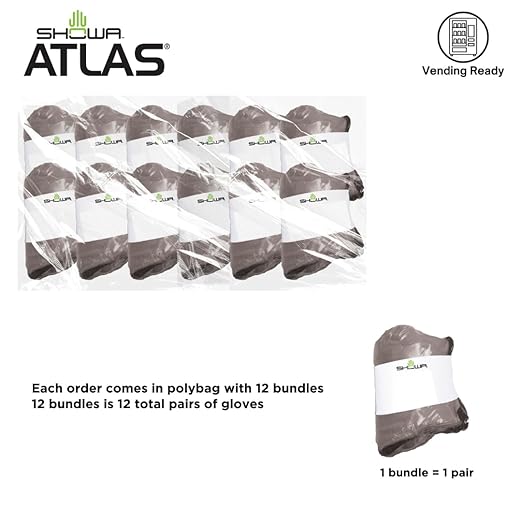 SHOWA Atlas 300 Original 1994 Crinkle Grip Work Gloves, Natural Latex Palm, Heavy Duty 10-Gauge for Construction, Landscaping, Gardening, & Masonry, Blue, Large, Vending Pack, 12-Pack