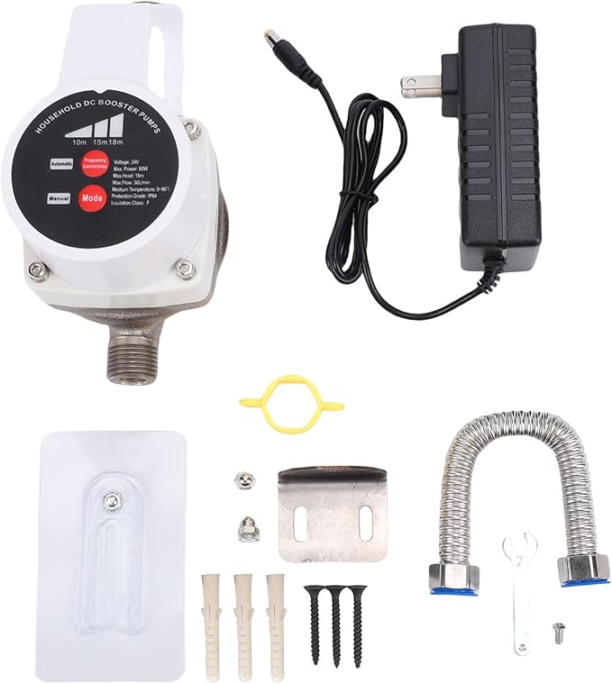 80W Energy Saving Water Pressure Booster Pump, Smart Shower Water Pump Variable Frequency 475.5GPH 26.1PSI G1/2in Inlet Outlet Automatic 3 Level Switch for Home Kitchen Bathroom