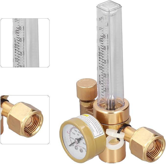 Welding Gas Regulator Valve Brass Flowmeter CO2 MIG TIG Welding Machine Accessory OBC191 Adjustable 025LPM Flow Meter with 03500psi Gauge for Argon Arc Welding Industrial U
