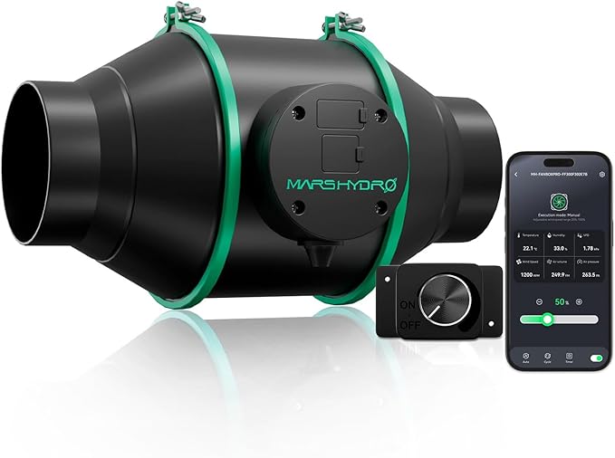 MARS HYDRO iFresh 4'' Inline Duct Fan, 205 CFM Quiet EC Motor Grow Tent Ventilation Exhaust Fan with Speed Controller for Grow Room Cooling，Booster，Indoor Gardening ，Hydroponics