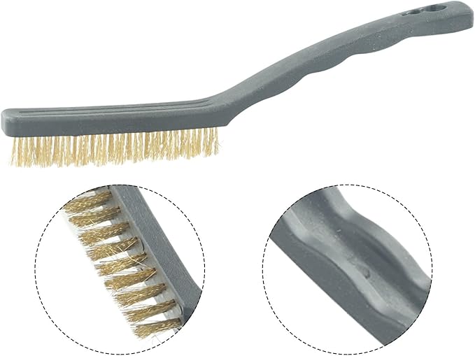 Heavy Duty Mini Wire Brush Set for Rust Removal Engine Cleaning Upholstery and Plastic Surfaces – Steel Brass Nylon Brushes with 9 Inch Handle(Brass)