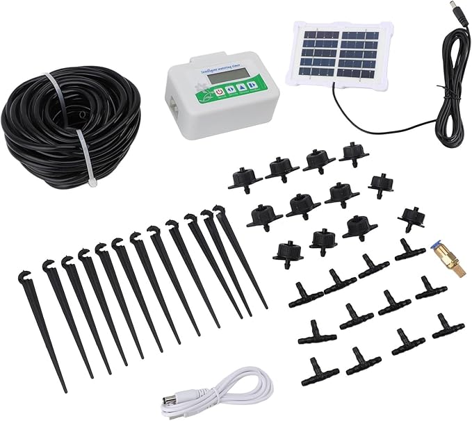 Smart Watering Timer, Automatic Solar Powered Irrigation System with Adjustable Timing for Gardens, Farmland, Lawns