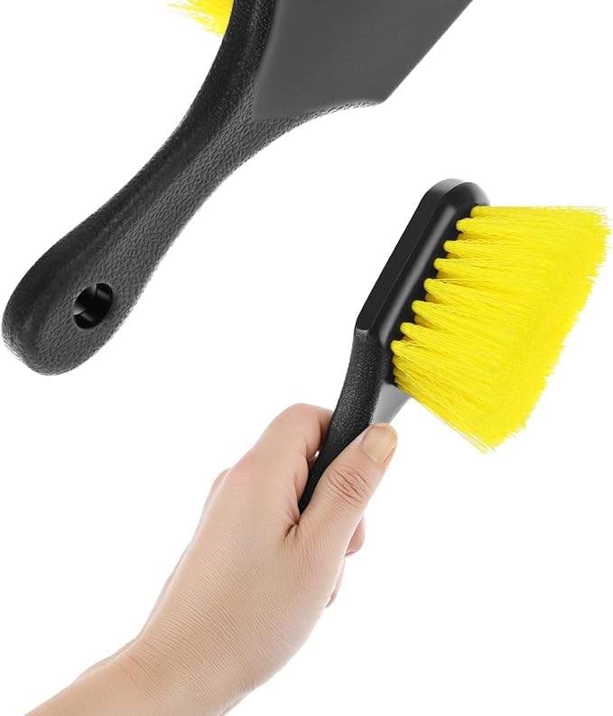 QWORK 8" Utility Scrub Brush with Plastic Handle and Yellow Polypropylene Bristles, 2 Pack Multi-Purpose Cleaning Tool for Wheels and Tires