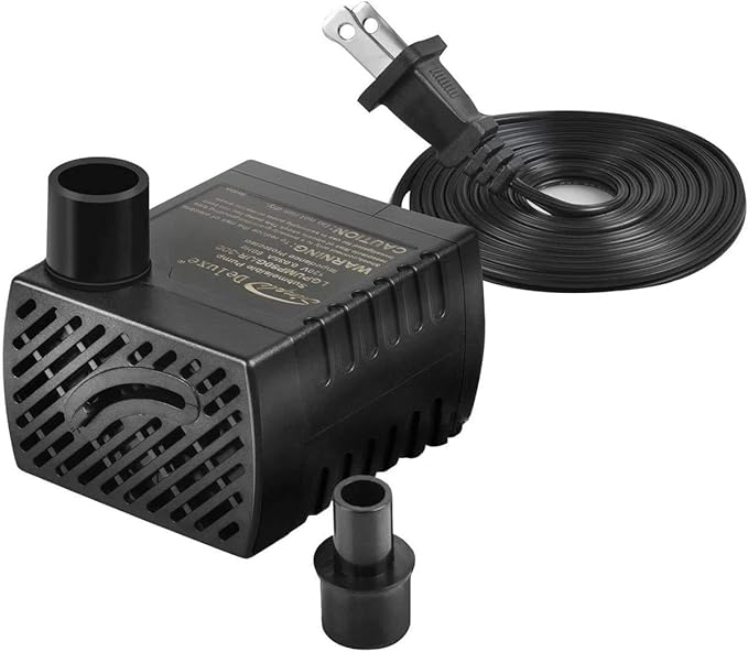 Simple Deluxe 80 GPH Submersible Pump with Adjustable Intake & 6' Waterproof Cord for Hydroponics, Aquaponics, Fountains, Ponds, Statuary, Aquariums & more, Black