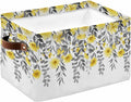 Yellow Floral Storage Bins Cubes Waterproof Cloth Storage Basket, Farmhouse Spring Flowers Leaves Foldable Storage Bags for Shelf Closet Clothes Storages Organizers with Handles 15x11x9.5 in 1PCS