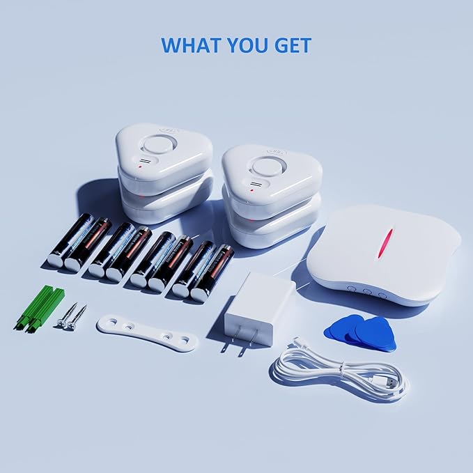 Smart Water Leak Detectors for Home WiFi with App Alerts, Stechro Ajustable 120dB Water Sensor Alarm Leak Detector for Basements Sink Kitchen Laundry, 4 Water Sensors & 1 Gateway