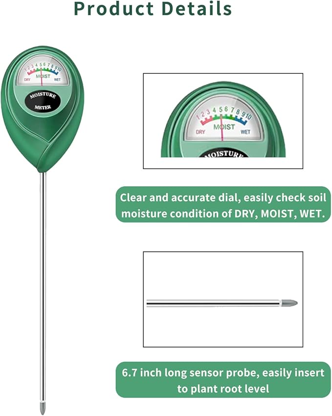 Censinda Soil Moisture Meter, Soil Moisture Monitor for House Plants, Soil Hygrometer Moisture Sensor for Indoor & Outdoor, Garden, Farm, Lawn Plant Care, No Battery Needed(Green)