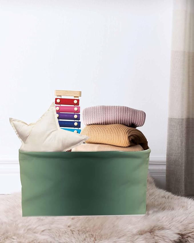 Green Yellow Ombre Storage Bins Cubes Waterproof Cloth Storage Basket, Farmhouse Modern Gradient Art Foldable Storage Bags for Shelf Closet Clothes Storages Organizers with Handles 15x11x9.5 in 2PCS