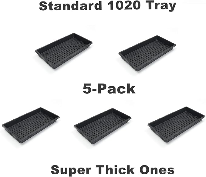 RooTrimmer Plant Growing Nursery, Standard 1020 Trays Plastic Sturdy Farmer Self Seedling Tray for Microgreens Indoor Nursery Pots Transplantation (5-Pack, 21.6"×11.2", 2.52" Deep, no Holes)