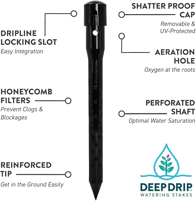 14 in. DEEP DRIP Plant Watering Stake (3 Pack) (Black) | UV-Protected ABS Plastic Deep Root Irrigation Spike for Yard Plants, Shrubs, Vines