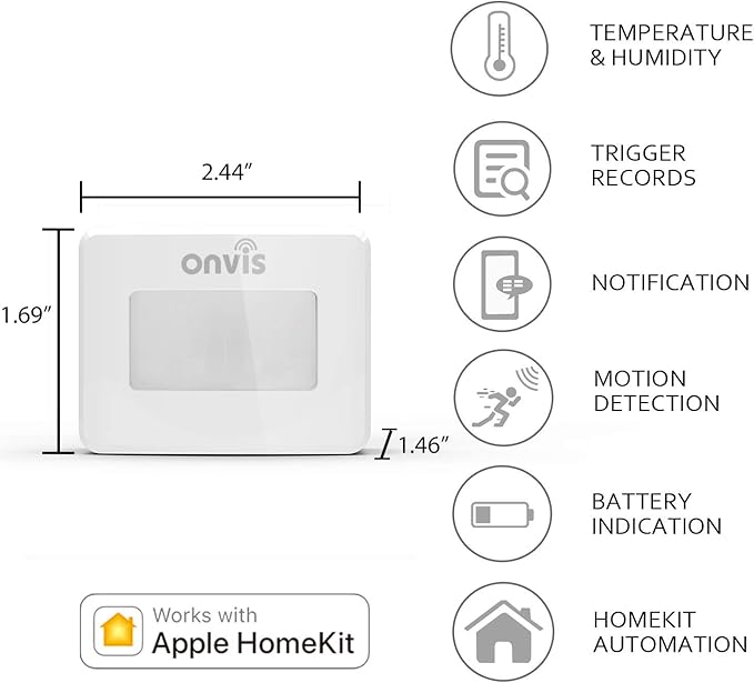 ONVIS Smart Motion Sensor Wireless PIR Detector Works with Apple HomeKit Hygrometer Thermometer Temperature Humidity Gauge Siri Enabled Bluetooth Remote Trigger for iPhone iPad