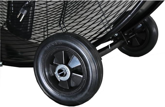 K Tool International 77735 30" Direct Drive Drum Fan with Wheels, High-velocity, 2-Speed, Cut-off Protection, 120V/60Hz, 8,800 Max CFM, UL Listed, Used in Warehouses, Shops, Greenhouses, Barns, Black