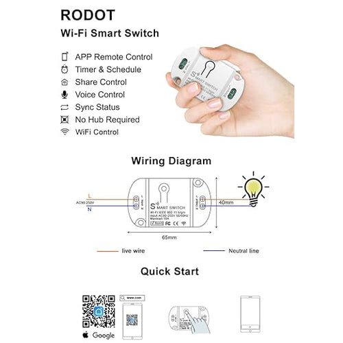 10A KR2201WB Wi-Fi Wireless Smart Basic Switch for Smart Home Smart Life APP Compatible with Alexa & Google Home Assistant No Hub Required Support DIY Module (5-Pcs)