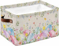 Easter Eggs Storage Bins Cubes Waterproof Cloth Storage Basket,Spring Daisy Eucalyptus Leaves Rustic Burlap Foldable Storage Bags for Shelf Clothes Storages Organizers with Handles 15x11x9.5 in 1PCS