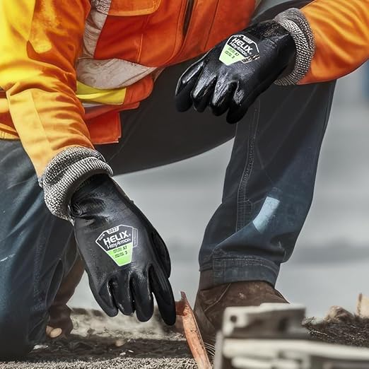 HexArmor Helix 3027 Ultra-Dexterous Work Gloves – ANSI A7 High-Cut Protection, Thin Shell, Full Liquid-Resistant Nitrile Coating, Sandy Palm Grip, Touchscreen Compatible | Small