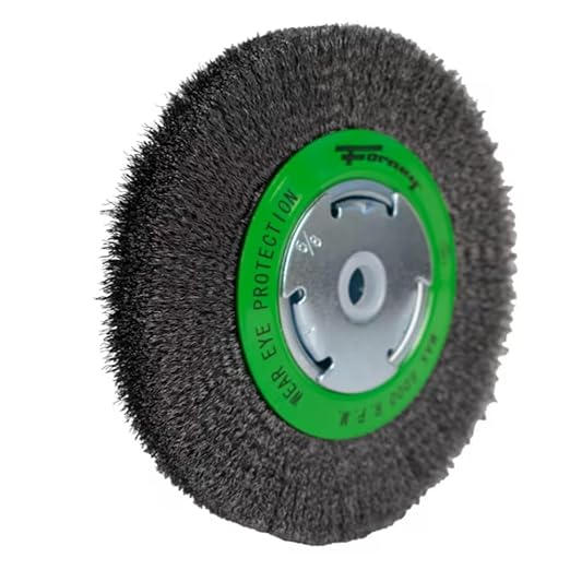 Forney 72751 Wire Bench Wheel Brush, Narrow Face Fine Crimped with 1/2-Inch and 5/8-Inch Arbor, 6-Inch-by-.008-Inch