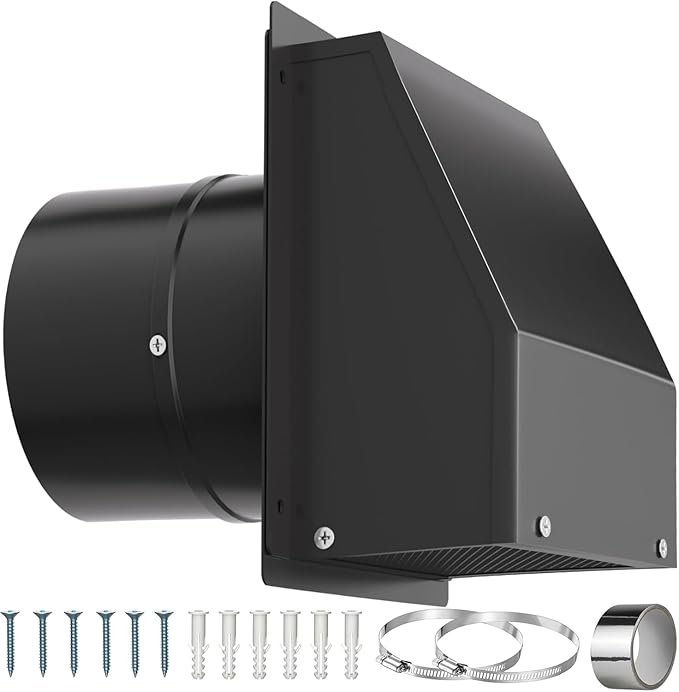 4 Inch Dryer Vent Cover Outside, Hooded Wall Vent with Screen & Damper - Stainless Steel Wall Exhaust Vent, Wall Vents Cover Cap External for Dryer Ventilation & Outdoor Air Ducts