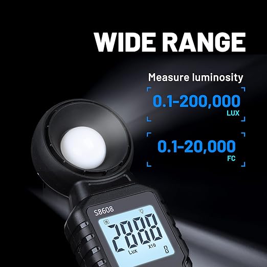 Mcbazel Digital Illuminance Light Meter, Photometer Light Intensity Sense Tester with LCD Display,Lux Meter Range up to 200,000 Lux for Grow Plants/Photography/Indoor/Garden