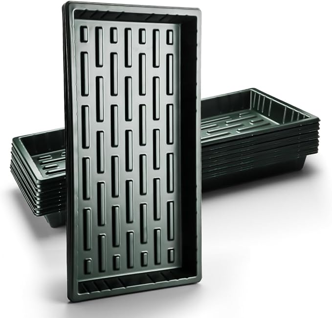 RooTrimmer 10 Pack Heavy Duty 1020 Trays No Holes - 1.6 Inch Deep Shallow Nursery Flats, Reusable Seed Starter Trays for 72/128 Cell Inserts, Microgreens, Seedling and Hydroponics (Dark Green)