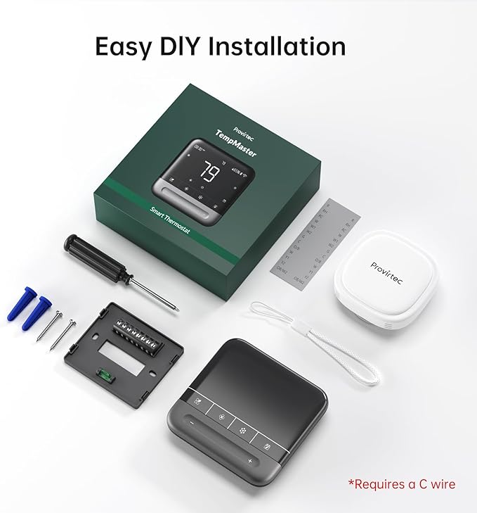 Provirtec Smart Thermostat for Home with Room Sensor, 7 Days Programmable, Energy Saving WiFi Thermostats for House，APP & Touchscreen Control, C Wire Required, 3.95 Inch Large Screen