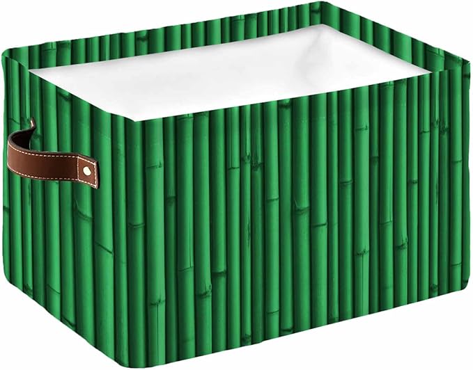 Retro Green Storage Bins Cubes Waterproof Cloth Storage Basket,Vintage Rustic Plants Trees Lines Pattern Foldable Storage Bags for Shelf Clothes Storages Organizers with Handles 15x11x9.5 in 1PCS